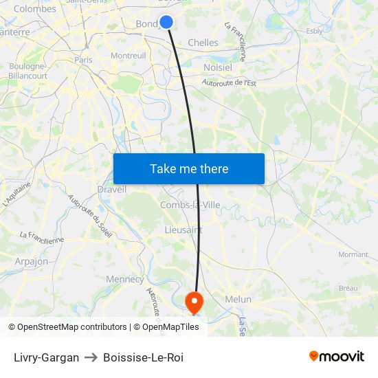 Livry-Gargan to Boissise-Le-Roi map
