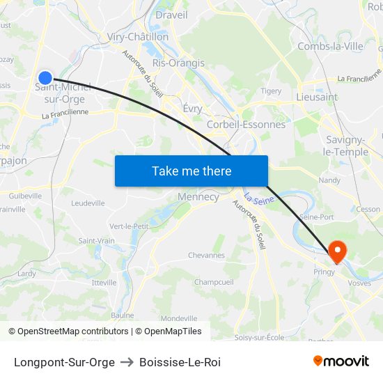 Longpont-Sur-Orge to Boissise-Le-Roi map