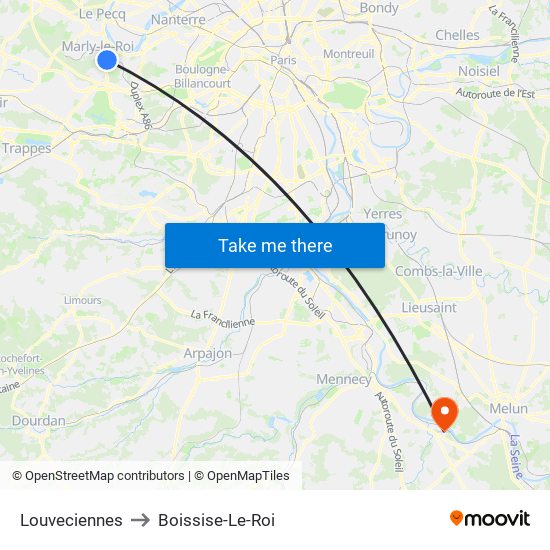Louveciennes to Boissise-Le-Roi map