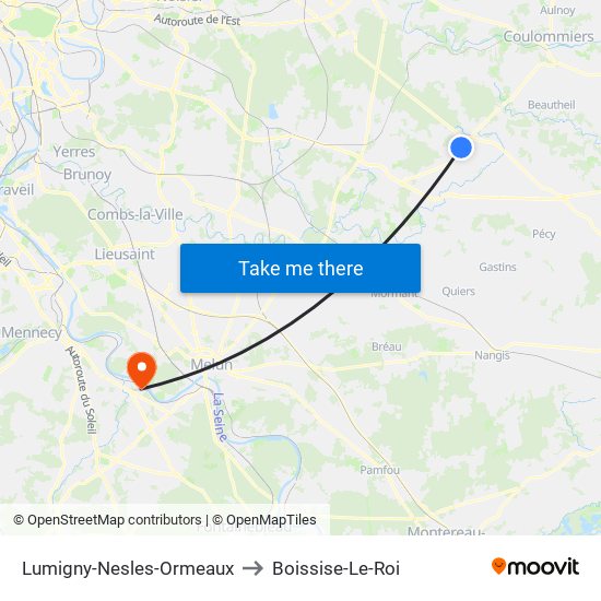 Lumigny-Nesles-Ormeaux to Boissise-Le-Roi map