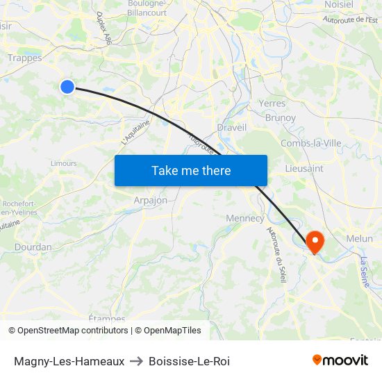 Magny-Les-Hameaux to Boissise-Le-Roi map