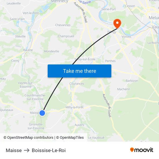 Maisse to Boissise-Le-Roi map