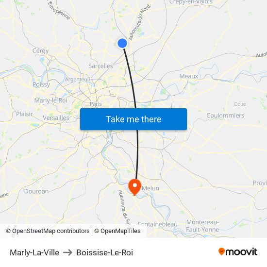 Marly-La-Ville to Boissise-Le-Roi map