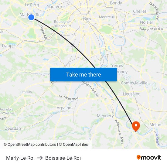 Marly-Le-Roi to Boissise-Le-Roi map