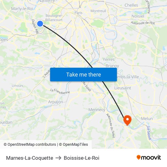 Marnes-La-Coquette to Boissise-Le-Roi map