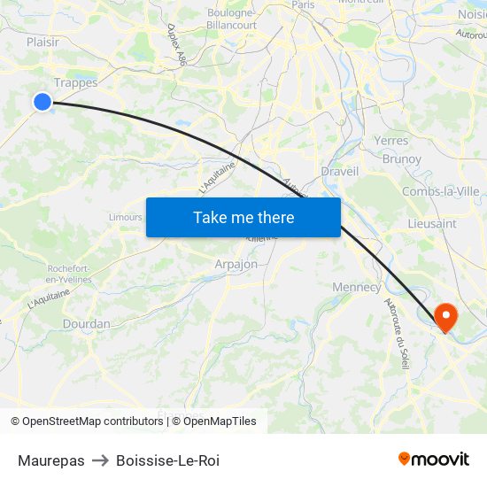 Maurepas to Boissise-Le-Roi map