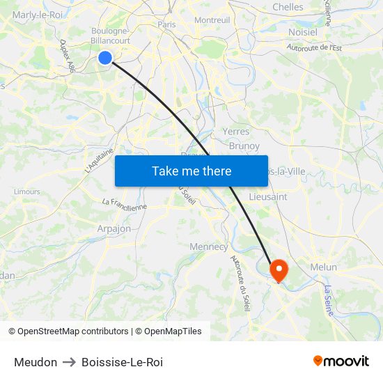 Meudon to Boissise-Le-Roi map