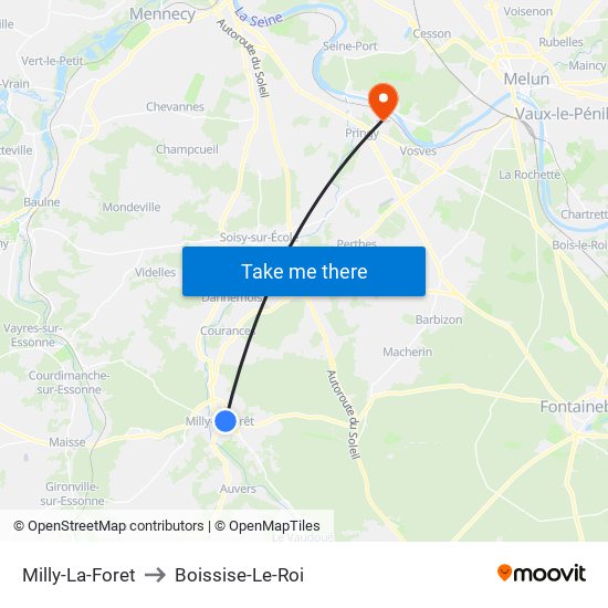 Milly-La-Foret to Boissise-Le-Roi map