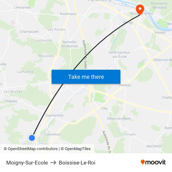 Moigny-Sur-Ecole to Boissise-Le-Roi map