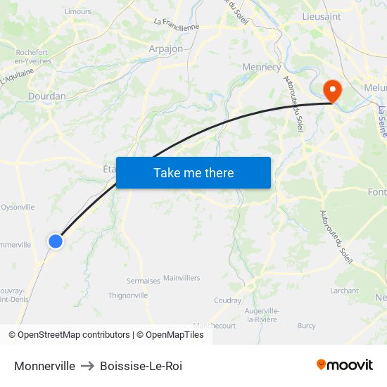 Monnerville to Boissise-Le-Roi map