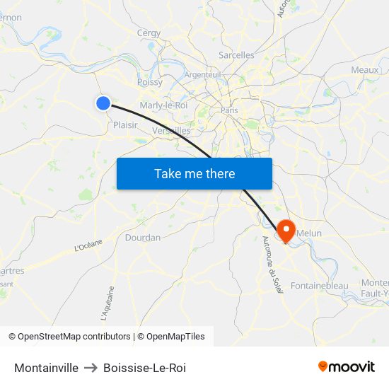 Montainville to Boissise-Le-Roi map