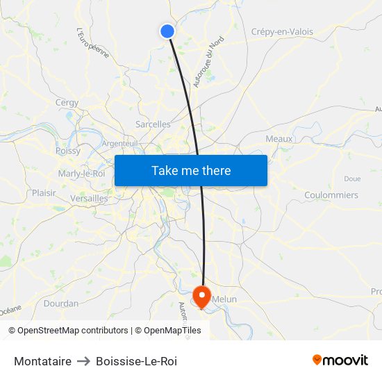 Montataire to Boissise-Le-Roi map