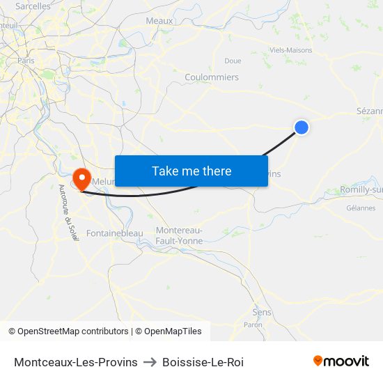 Montceaux-Les-Provins to Boissise-Le-Roi map