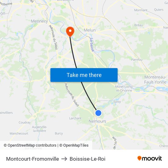Montcourt-Fromonville to Boissise-Le-Roi map
