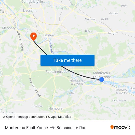 Montereau-Fault-Yonne to Boissise-Le-Roi map