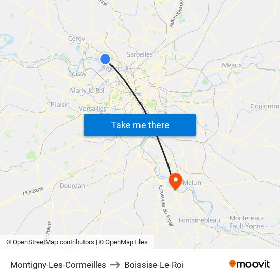 Montigny-Les-Cormeilles to Boissise-Le-Roi map
