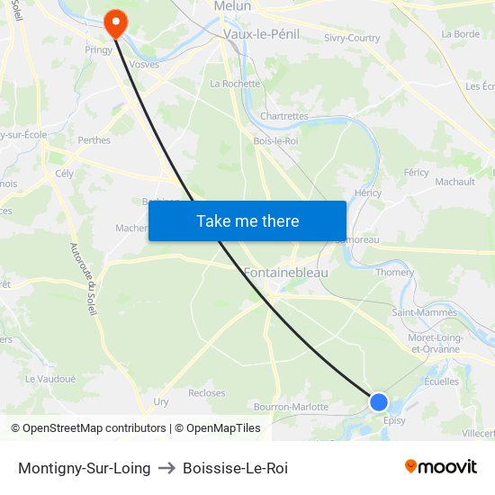 Montigny-Sur-Loing to Boissise-Le-Roi map