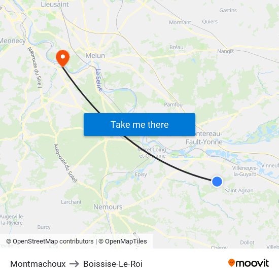 Montmachoux to Boissise-Le-Roi map