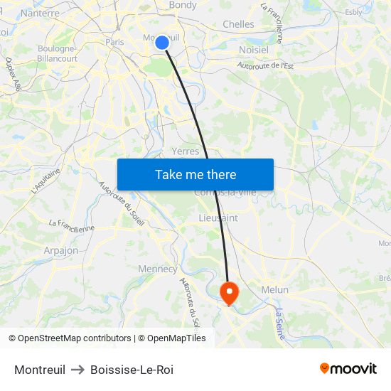 Montreuil to Boissise-Le-Roi map