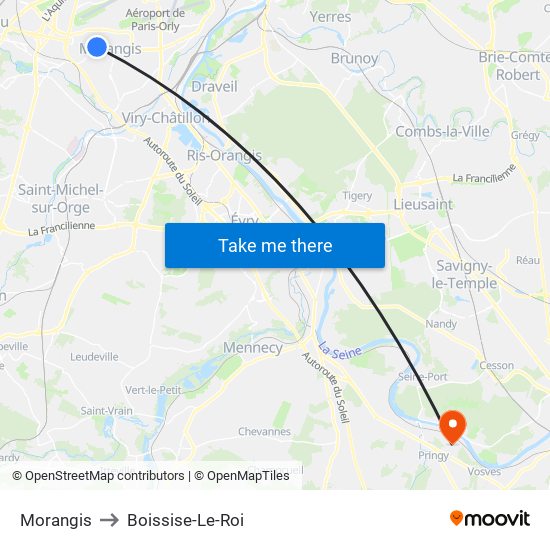 Morangis to Boissise-Le-Roi map