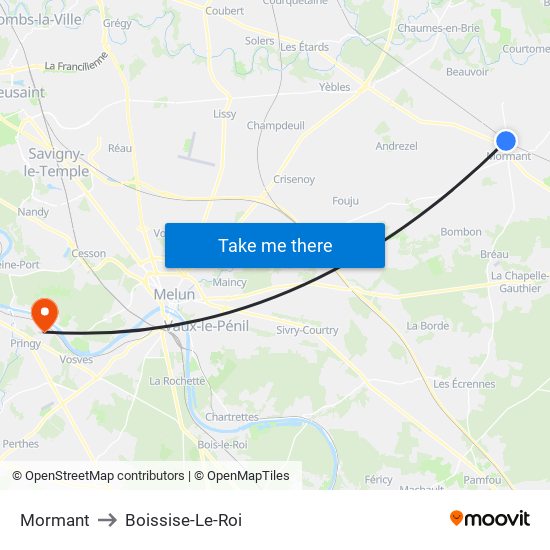 Mormant to Boissise-Le-Roi map