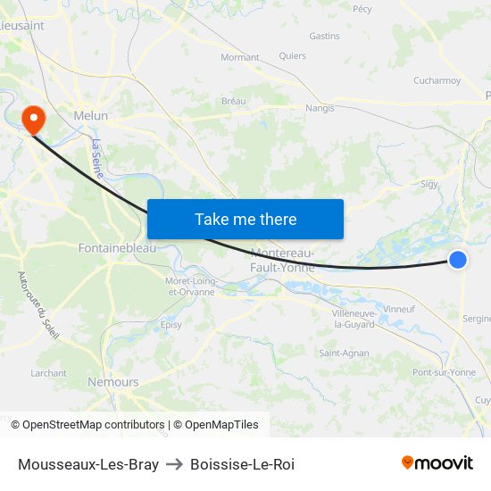 Mousseaux-Les-Bray to Boissise-Le-Roi map