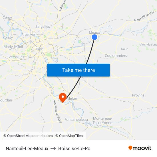 Nanteuil-Les-Meaux to Boissise-Le-Roi map