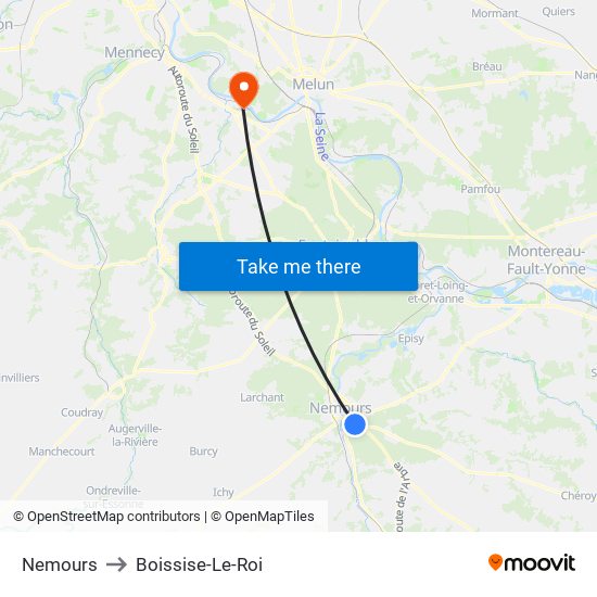 Nemours to Boissise-Le-Roi map