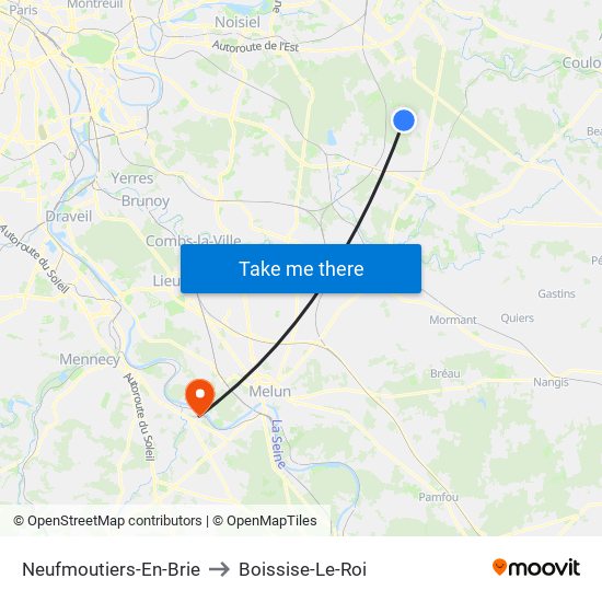 Neufmoutiers-En-Brie to Boissise-Le-Roi map