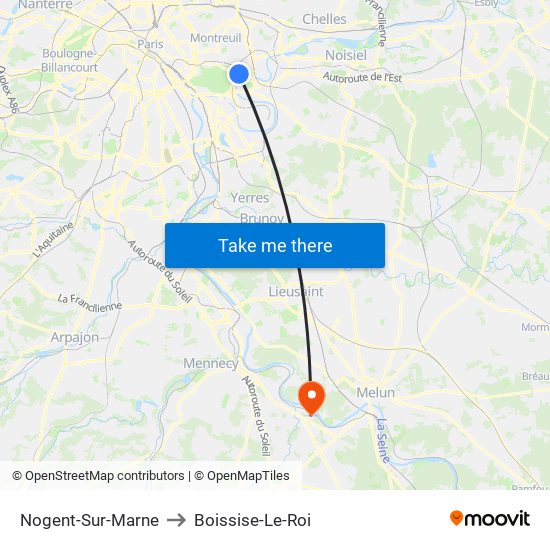 Nogent-Sur-Marne to Boissise-Le-Roi map