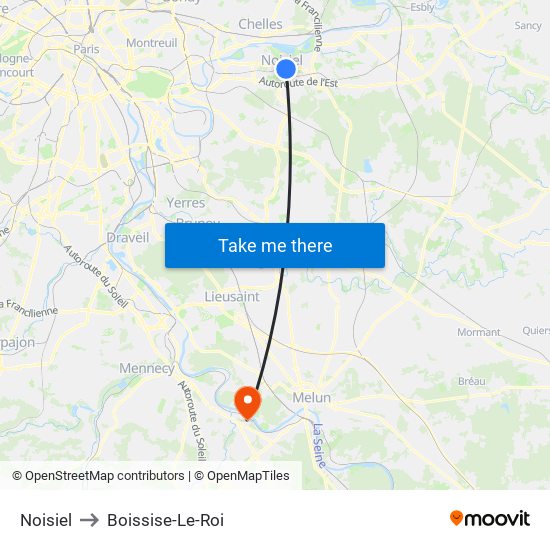 Noisiel to Boissise-Le-Roi map