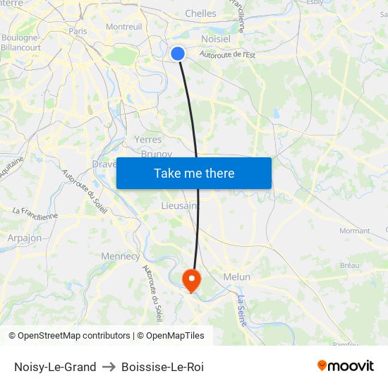 Noisy-Le-Grand to Boissise-Le-Roi map