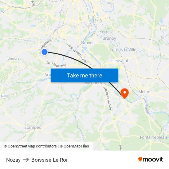 Nozay to Boissise-Le-Roi map