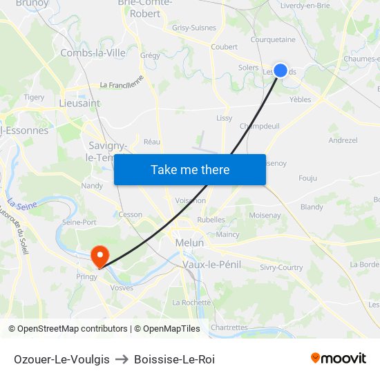 Ozouer-Le-Voulgis to Boissise-Le-Roi map