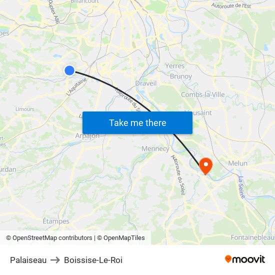 Palaiseau to Boissise-Le-Roi map
