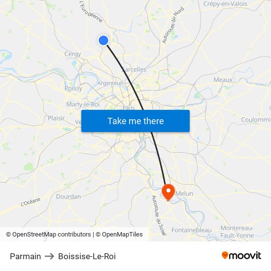 Parmain to Boissise-Le-Roi map