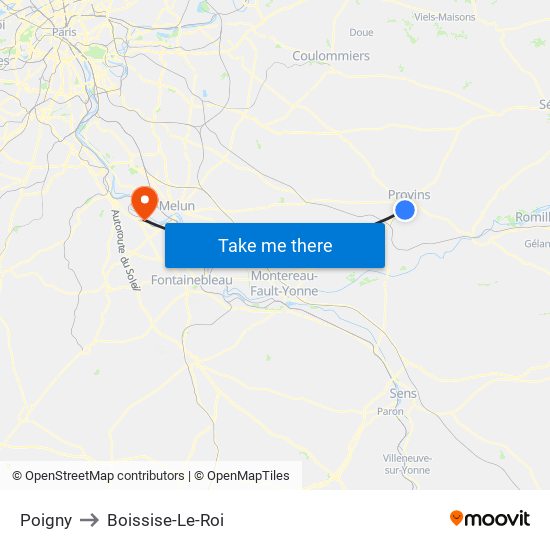 Poigny to Boissise-Le-Roi map