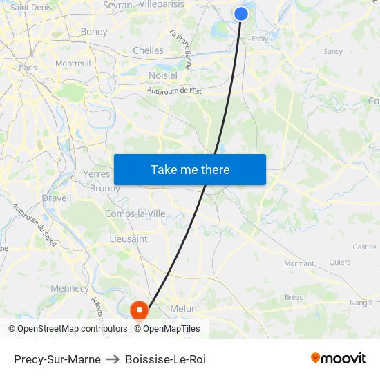 Precy-Sur-Marne to Boissise-Le-Roi map