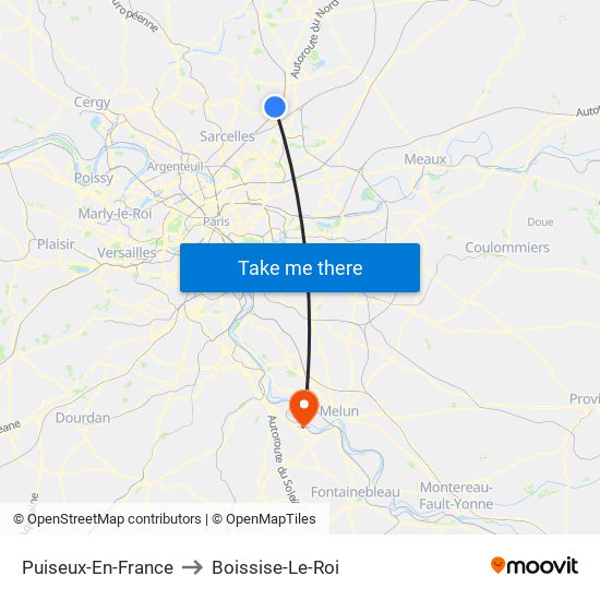 Puiseux-En-France to Boissise-Le-Roi map