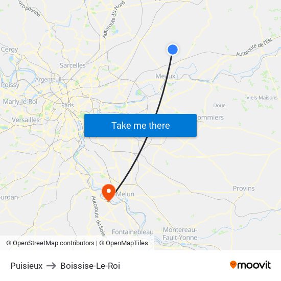 Puisieux to Boissise-Le-Roi map