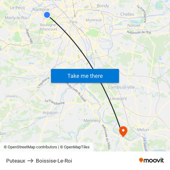 Puteaux to Boissise-Le-Roi map