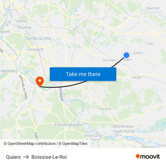 Quiers to Boissise-Le-Roi map
