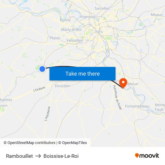 Rambouillet to Boissise-Le-Roi map