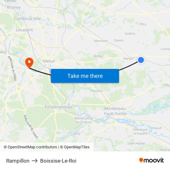 Rampillon to Boissise-Le-Roi map