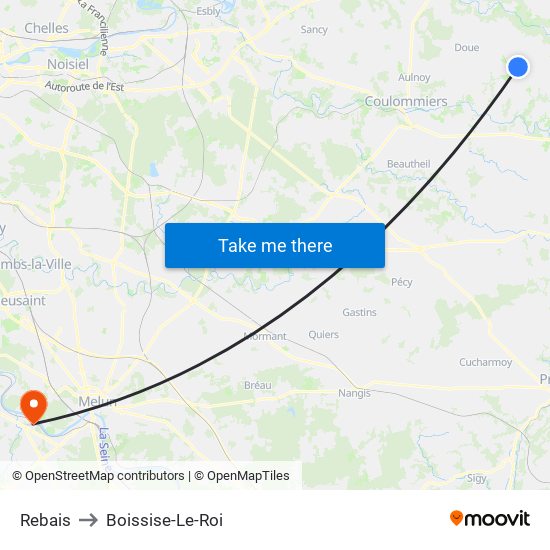 Rebais to Boissise-Le-Roi map