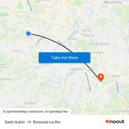 Saint-Aubin to Boissise-Le-Roi map