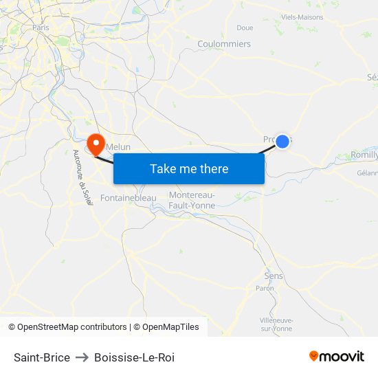 Saint-Brice to Boissise-Le-Roi map