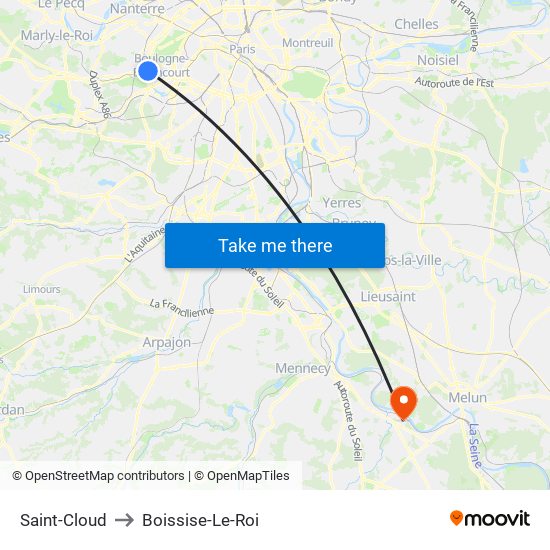 Saint-Cloud to Boissise-Le-Roi map