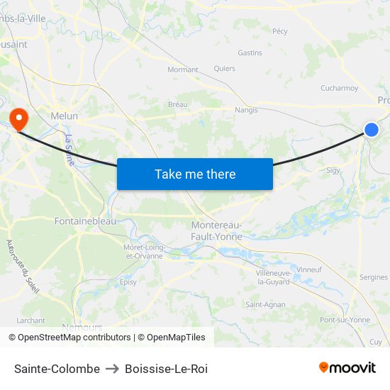 Sainte-Colombe to Boissise-Le-Roi map