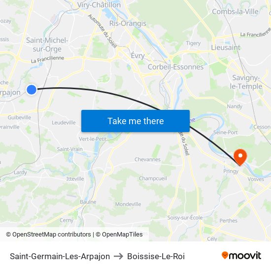 Saint-Germain-Les-Arpajon to Boissise-Le-Roi map